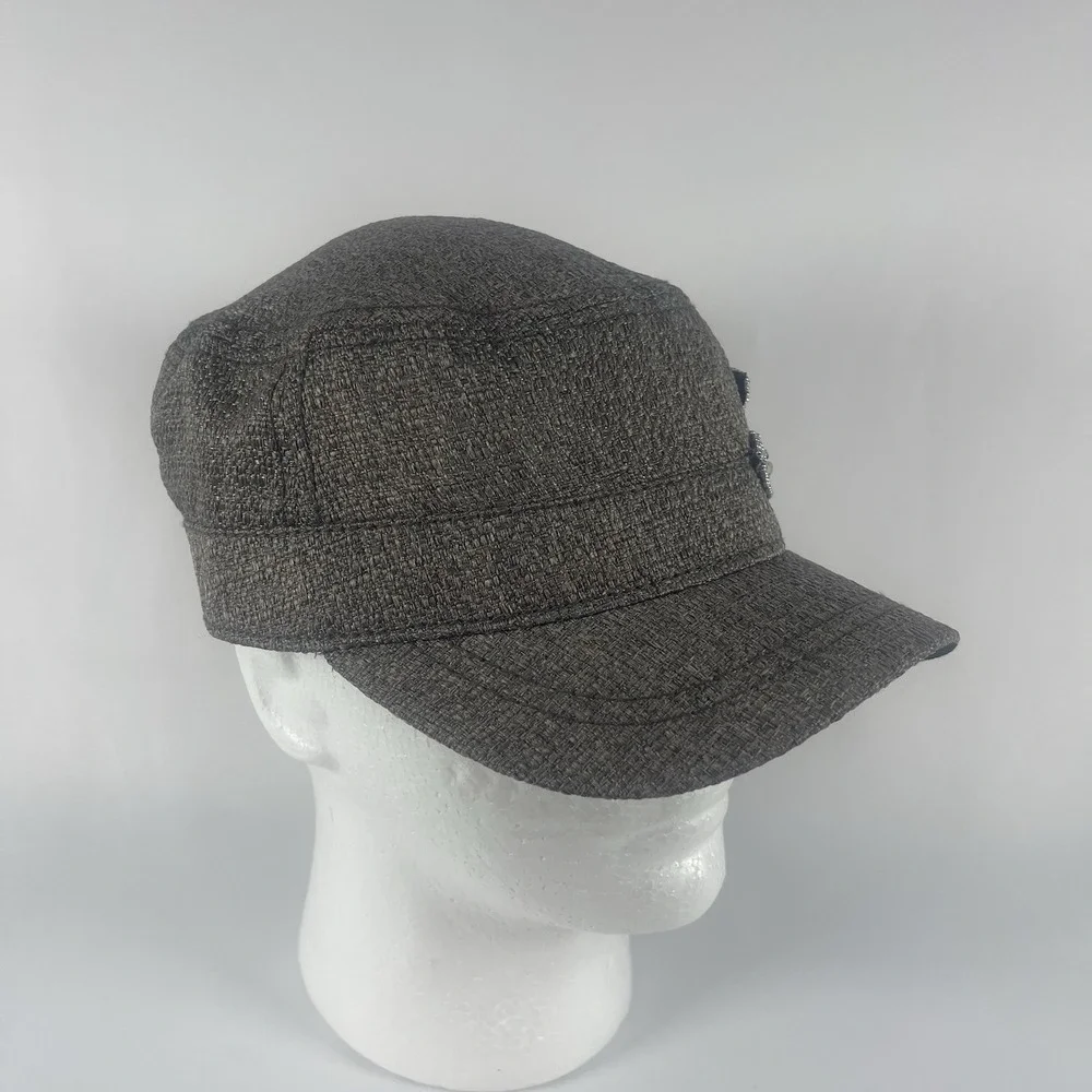 Cadet Hat Cap Women's Gray Embellished Beaded Flower Design Rhinestone Military